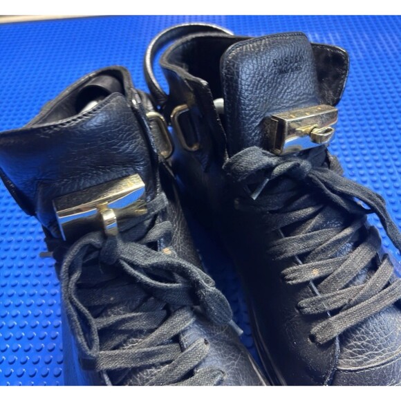 Used Buscemi PadLock Key Buckle Sneakers Size 10 in Black Leather - Picture 4 of 7